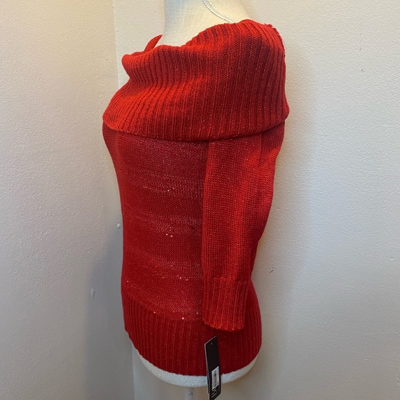 BCX Red Sparkle Off-the-Shoulder Sweater - Picture 5 of 7